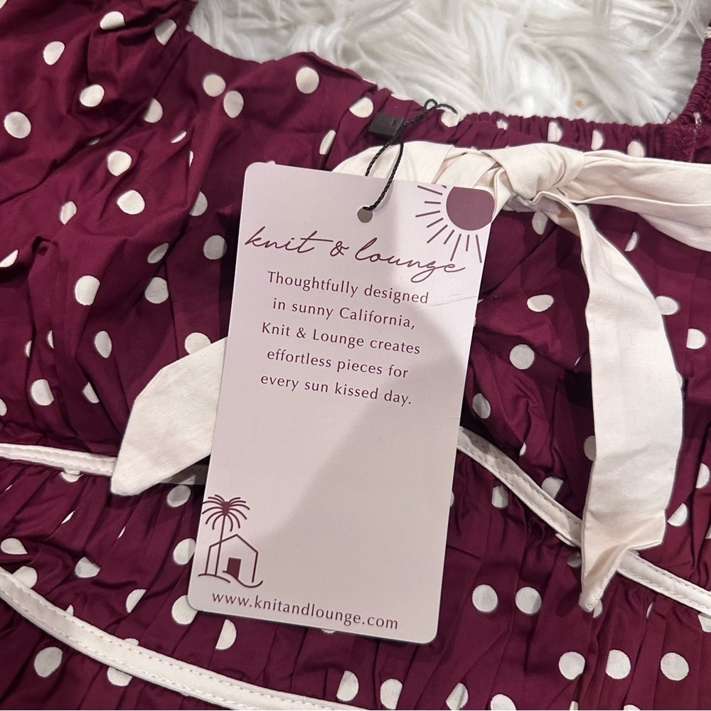 Polka Dot Puff Sleeve Bow Mini Dress NWT - Picture 6 of 8